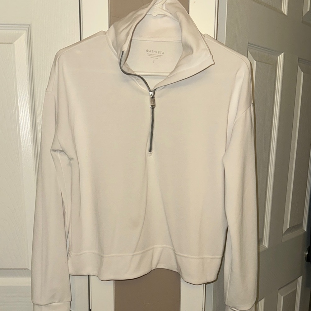 Athleta White Long Sleeve Boxy Zippered Hoodie